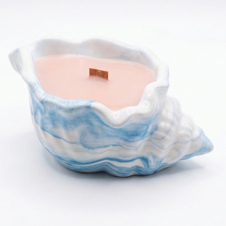 Lumanare Val - Albastru / Sare marina, Lemn