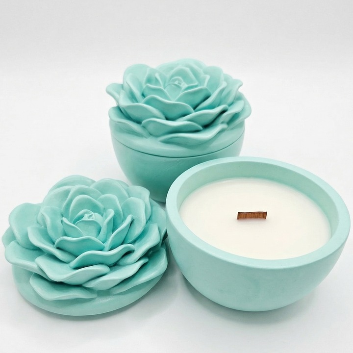 Lumanare Floare Azura - Turcoaz / Vanilie