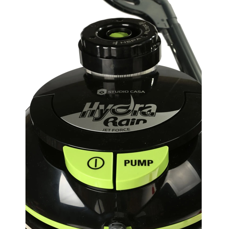 Aspirator Studio Casa, cu filtrare prin apa, fara sac, 2 l, 1600 W, filtru HEPA, functie spalare, samponare, negru cu verde, 230V, negru si verde, 43 x 40 x 50 cm, 9 kg