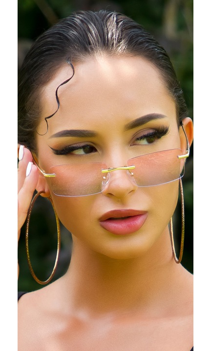 Ochelari de soare fara rama pentru dama lentile colorate roz degrade