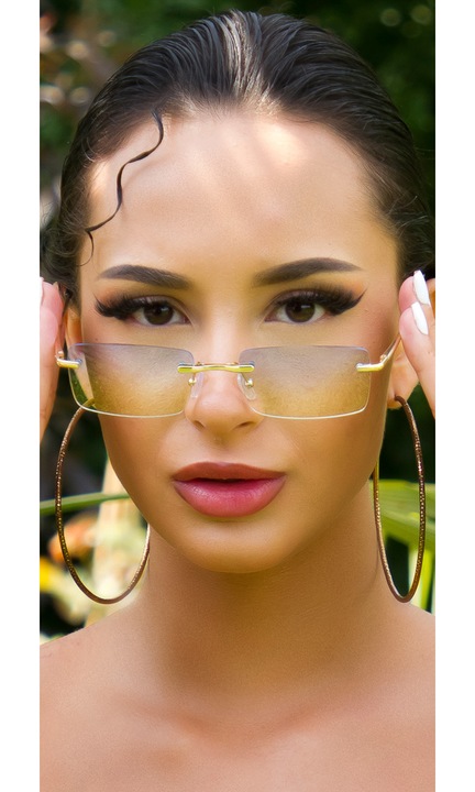 Ochelari de soare fara rama pentru dama lentile colorate galben degrade