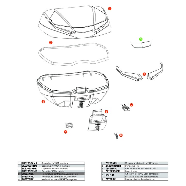 Accesorii Moto KAPPA, trim central argintiu pentru geanta K490NN