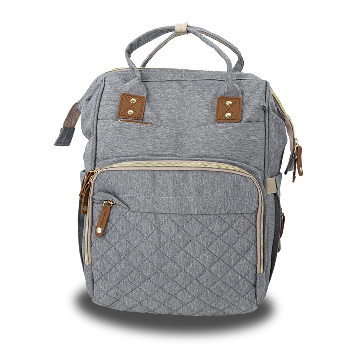 Rucsac Geanta Scutece Multifunctionala cu Patut Extensibil pentru Bebelusi, Statie de Schimbat, Compartimente Multiple, Material Impermeabil, Design Ergonomic, Gri deschis