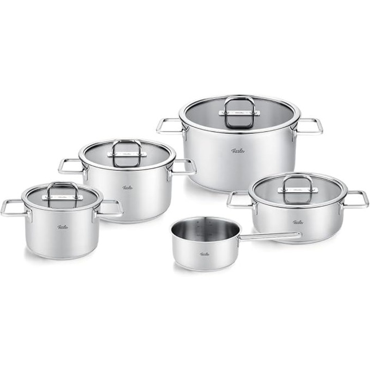 Fissler Viseo Pro – Set 5 oale si cratite din otel inoxidabil, capac sticla, baza Superthermic, scale masurare, compatibila cu toate tipurile de plite, Made in Germany