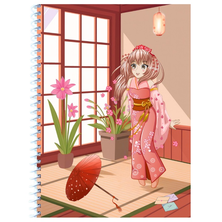 Caiet Studentesc cu spirala, Anime Rosu, Foi veline, 100 File, A4