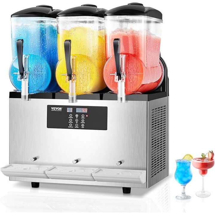 VEVOR Masina Comerciala de Slush Ice 3 Rezervoare x 12 L, Inox, 144 Portii
