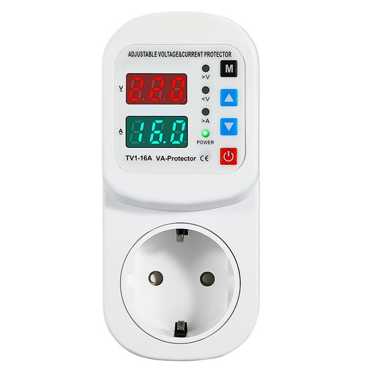 Priza automata cu protectie la tensiune si curent AC 110V 220V Rqiurpn, reglabila 16A, priza protectie la supratensiune