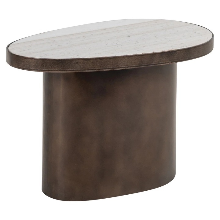 Masa de capat Divani & Sofa' Biloxi, blat din marmura Morchana, structura MDF si picioare din fier cu detalii din otel inoxidabil, Maro, 43.5x70x70 cm