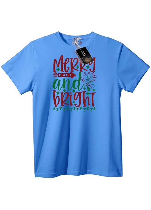 Tricou Crăciun Vesel și Luminos, Albastru deschis, XL