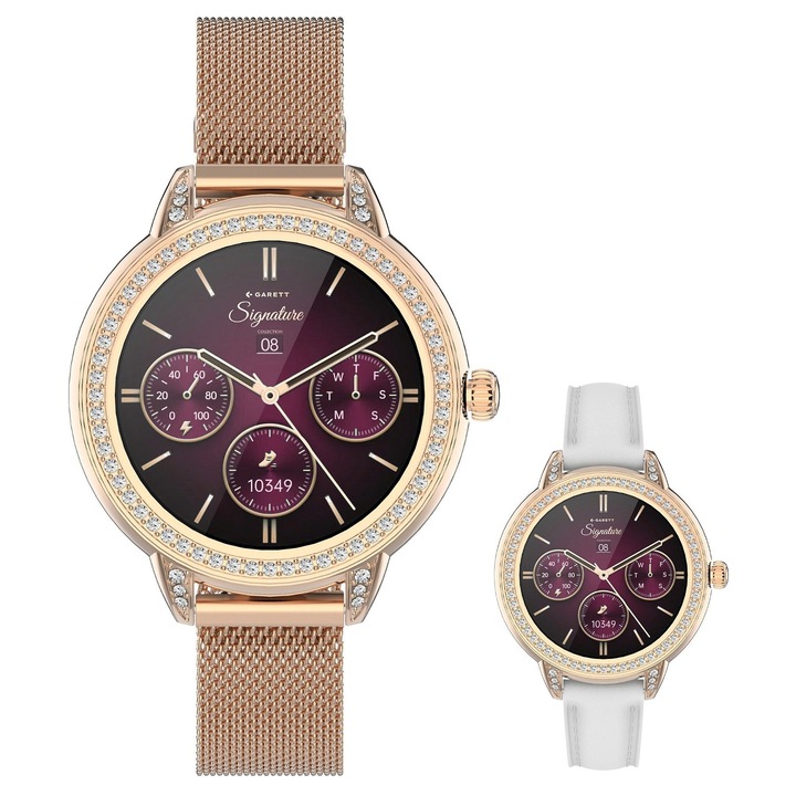 Смартчасовник Garett Signature Stella Rose Gold Mesh SET, розово злато, 18, 8x25, 4 см