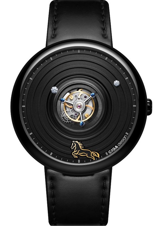 Мъжки часовник CIGA DESIGN Tourbillon Китайски зодиак Година на коня, механичен, титаниева обвивка, черен, лимитирана серия