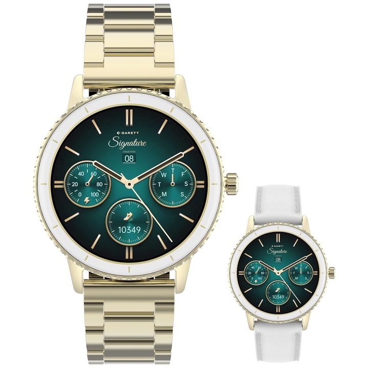 Смарт часовник Garett Signature Grace Gold SET, златен, регулируема каишка 18, 6x21, 8 см, AMOLED дисплей