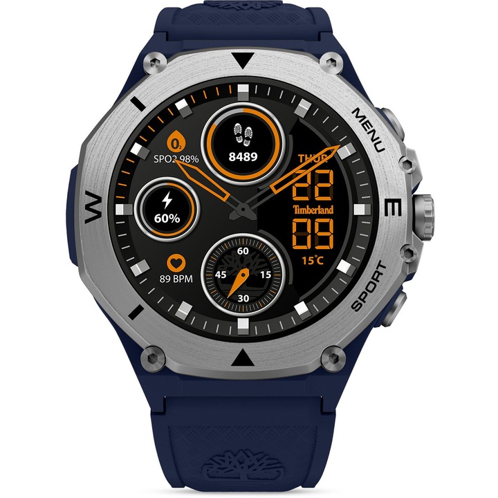 Умен часовник Timberland Trail Force S2, AMOLED дисплей, композитна обвивка, силиконова каишка, черен
