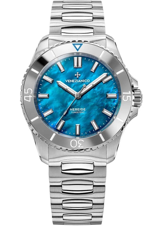 Часовник за мъже Venezianico Nereide Tungsteno, автоматичен механизъм, водоустойчив до 20 ATM, синьо перлено циферблат, неръждаема стомана