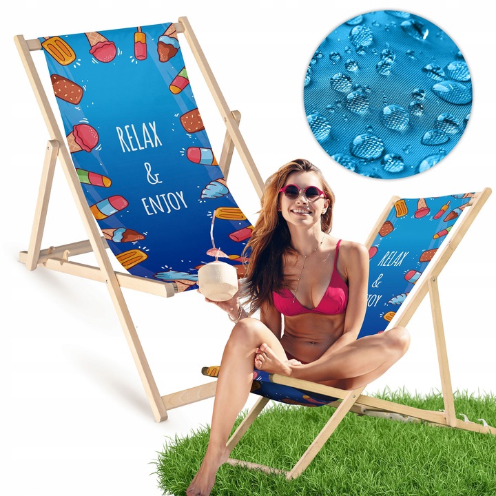 Lezak din lemn albastru, Relax & Enjoy, 3 pozitii de inaltime, 55x120cm, 1 bucata