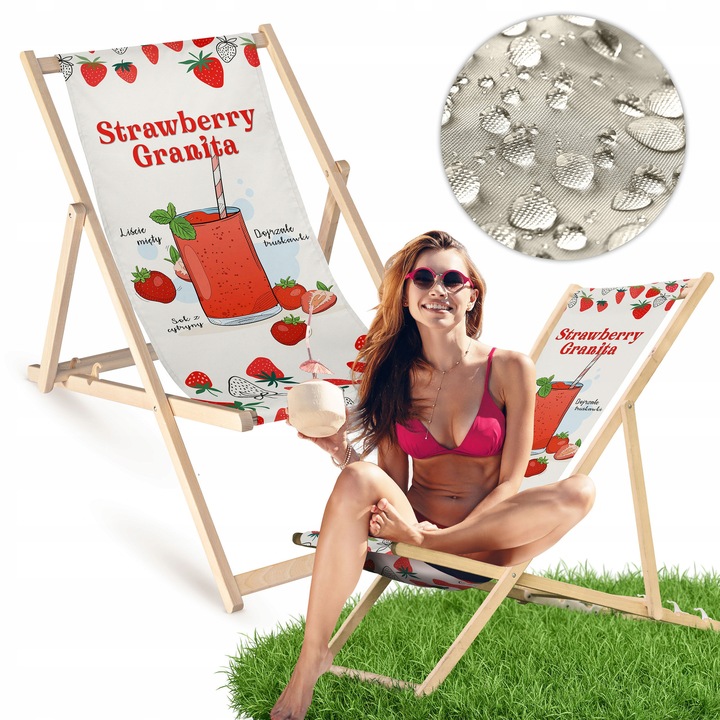 Lezak din lemn, Allbag, STRAWBERRY GRANITA, 3 pozitii de inaltime, material rezistent, 55x120cm