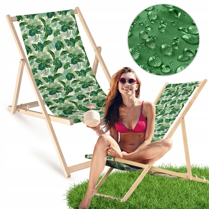 Sezlong din lemn, Allbag, verde, 55x120cm, material rezistent, 3 pozitii de inaltime, pentru balcon si gradina