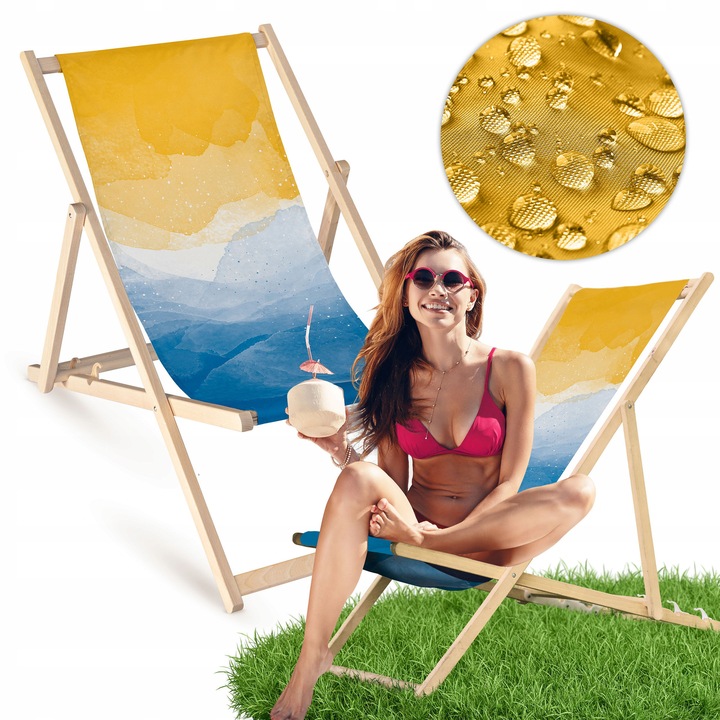 Lezak din lemn Allbag, albastru, 55x120cm, 3 trepte de inaltime, pentru balcon si plaja