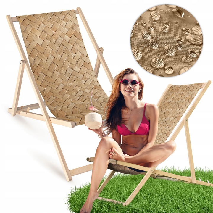 Lezak din lemn Allbag, 3 pozitii de inaltime, material rezistent, 55x120cm, pentru balcon si plaja