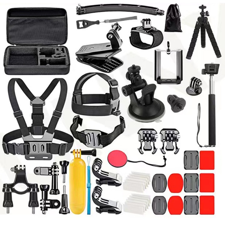 Set complet de 50 accesorii pentru camere de actiune si GoPro, HERO9 HERO8 HERO7 HERO6 HERO5, ZAXER®, Negru