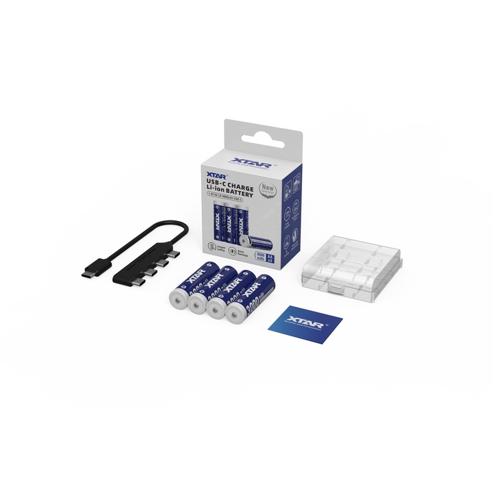 Set Acumulatori XTAR AA (R6) Solid-State, Incarcare Directa, USB-C 1.5V Constant, 3000mWh, Incarcare Directa USB-C, 1200 Cicluri