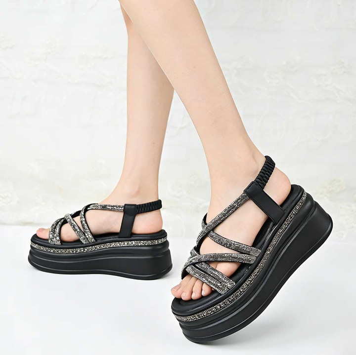 Sandale de dama, Din Piele Ecologica, Cu platforma, SA106, Negru