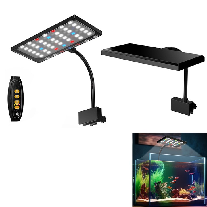 Lampa LED pentru acvariu, AFKSMILE, 14w, 3 moduri de iluminare, 10 niveluri de intensitate, Temporizator 3/9/12h, Pentru acvariu de 40-100cm, ABS, 26.5x18x8cm, Negru