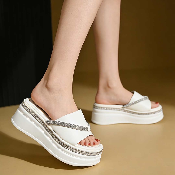 Papuci Casual De Dama, Din piele ecologica, PD1101, Alb, 37