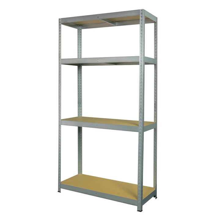 Metalkas raft metalic, galvanizat, 4 polițe, placă HDF, 180×75×30 cm