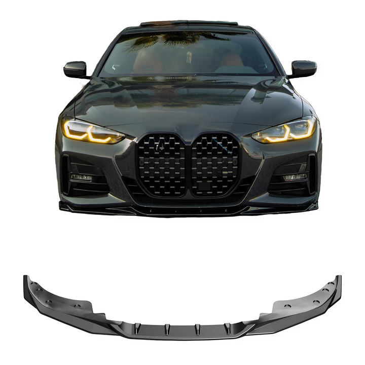 BMW 4-es széria Coupé Cabrio G22 M440i M-Pack 2020-2024 és 2024+ első spoiler fényes fekete ABS műanyag sport dizájn könnyen felszerelhető