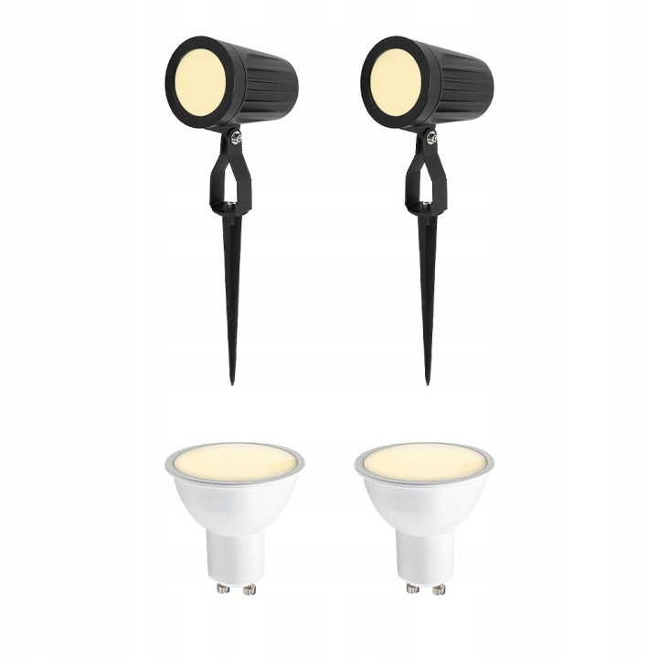 Set 2 Proiectoare de grădină GU10, IP65, negru, aluminiu, cu 2 Becuri LED 5, 5W 3000K