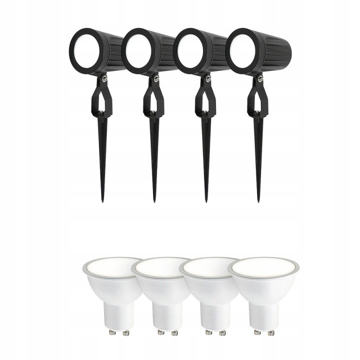 Set proiector de grădină cu fixare prin înfipt, Horoz Electric, 4 bucăți, negru, aluminiu, IP65