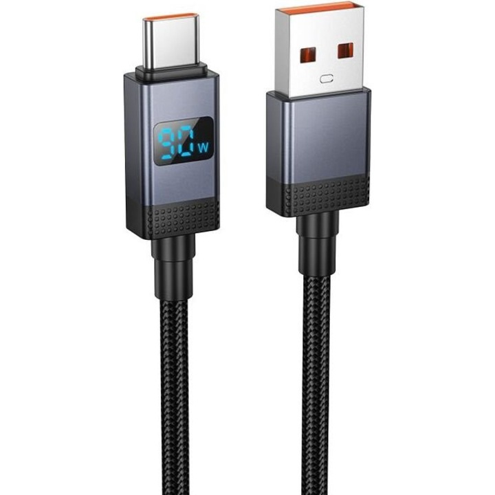 Cablu de date Hoco USB A la USB C 5A cu display 1m, negru