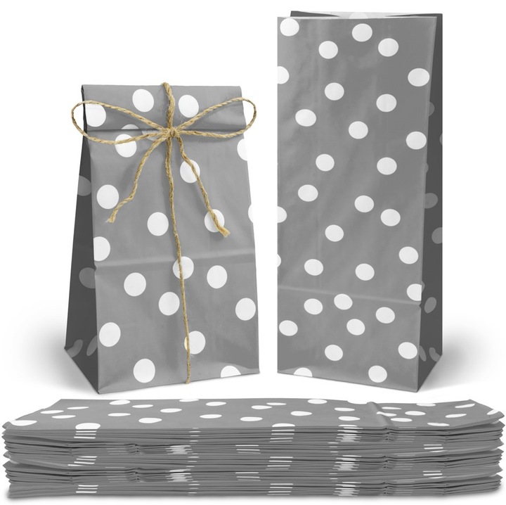 Set de 25 torbe prezentare klockowe, Allbag, 10x6x26 cm, gri cu buline