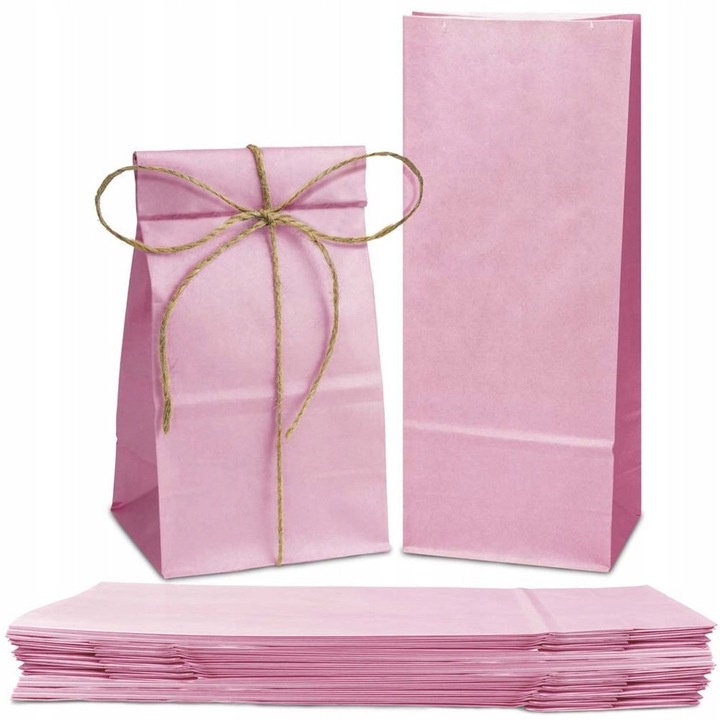 Set 25 Torbe Papirice 10x6,5x28 cm Roz Pastel pentru Dulciuri