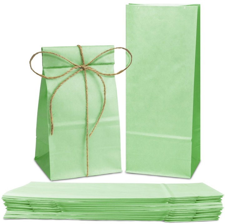 Set de 25 torbe de hartie pastelate verzi 10x7x28 cm, Allbag