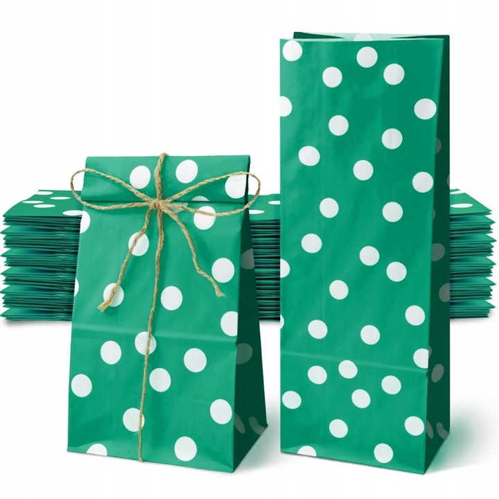 Set 50 Torbe Papirice Verzi cu Puncte 10x6x26cm EKO