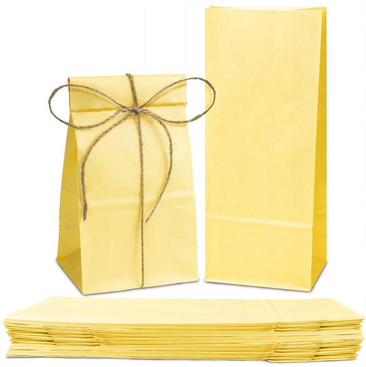 Set 25 torbe de hartie galbene pastelate 10x7x28 cm pentru cadouri