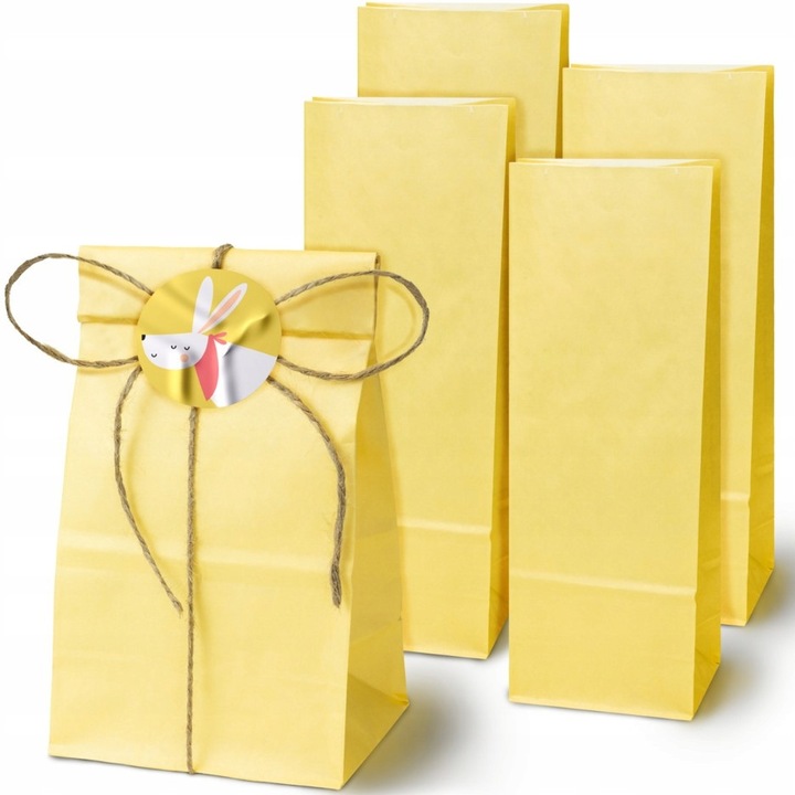Set 5 torbe de hartie, Allbag, galbene, 10x28x7cm, 70g/m2
