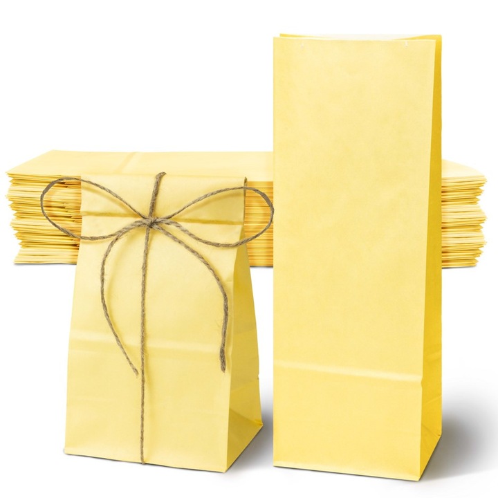 Torba de hartie pastelata galbena, 10x7x28 cm, set 50 bucati