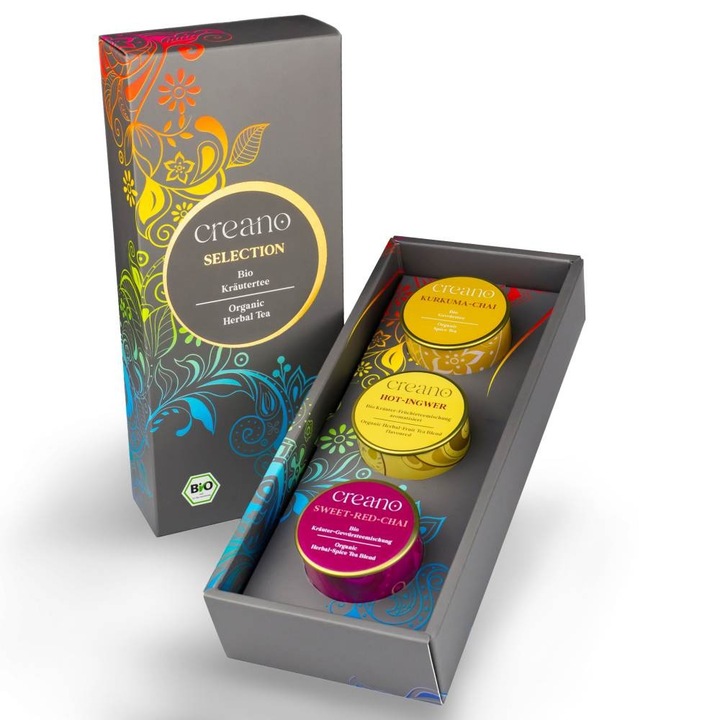 Комплект био чай Creano Mix, 3 вида, куркума, джинджифил, сладък червен, 61g