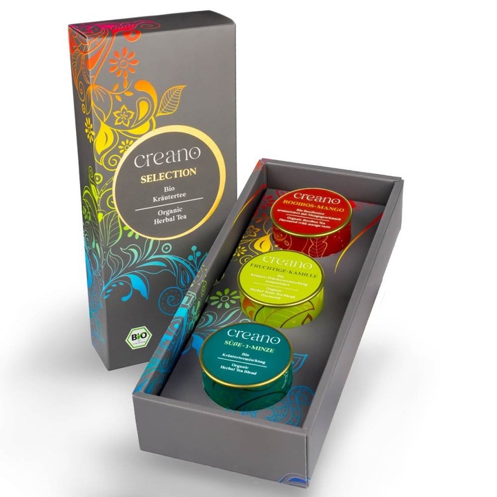 Био чай комплект Creano Mix, Плодова лайка/Сладка мента 3 сорта/Ройбос с манго, 34g