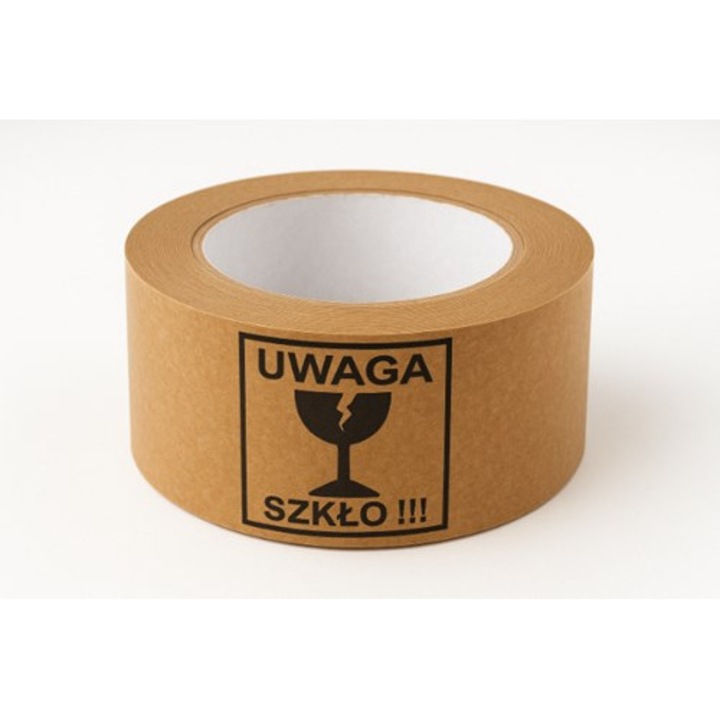 Banda adeziva nepak ATENTIE STICLA, 50mmx45m, Maro, Ecologica