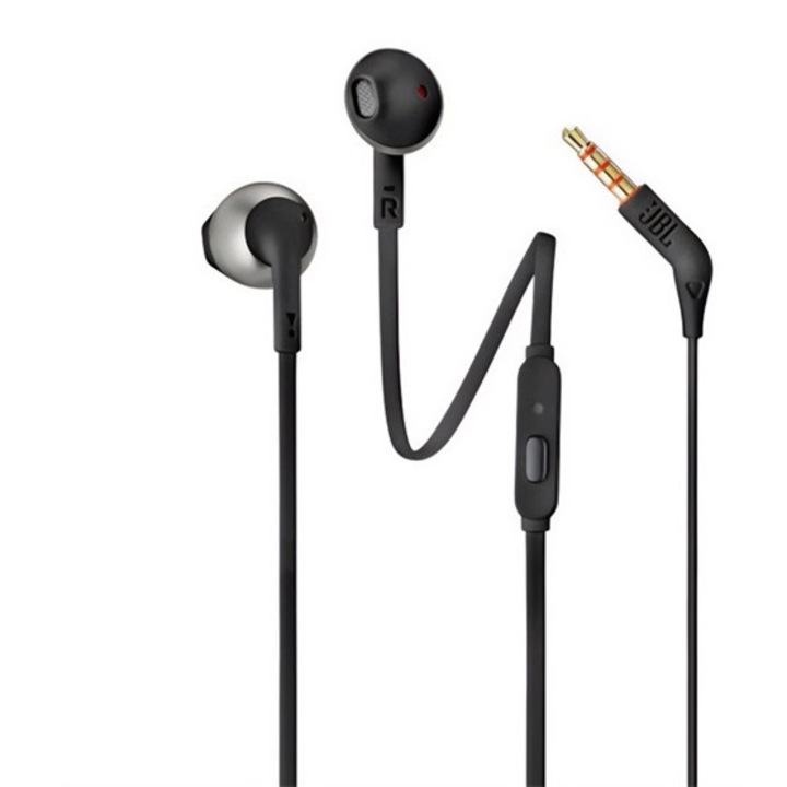 Jbl tune 205 fülhallgató sztereo, 3.5mm jack, felvevő gomb, lapos kábel, fekete