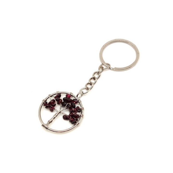 Breloc cu Granat și Arborele Vieții din sârmă 3cm