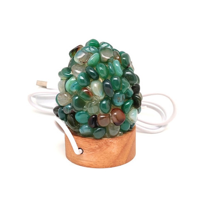 Лампа от минерал, залепен, шлифован камък, USB, зелен ахат