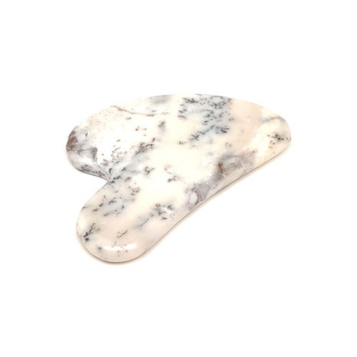 Guasha Merlinit 8x6 cm - piatră de masaj din mineral natural alb-negru