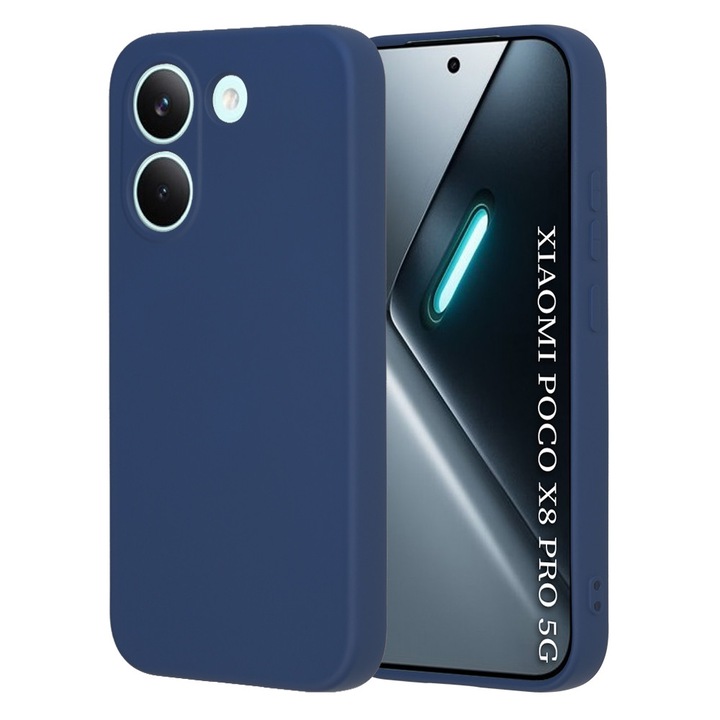 Husa pentru Poco X8 Pro Liquid Silicone, subtire, captusita cu microfibra, anti amprenta, protectie camera foto, bleumarin