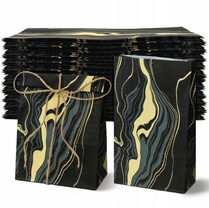 Set de 100 torbe de hartie pentru cadouri, Allbag, 16x8x27cm, negru marmorat, rezistente la umiditate