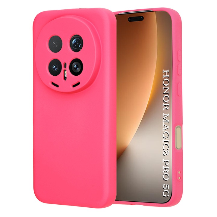 Husa pentru Honor Magic8 Pro Liquid Silicone, subtire, captusita cu microfibra, anti amprenta, protectie camera foto, fucsia